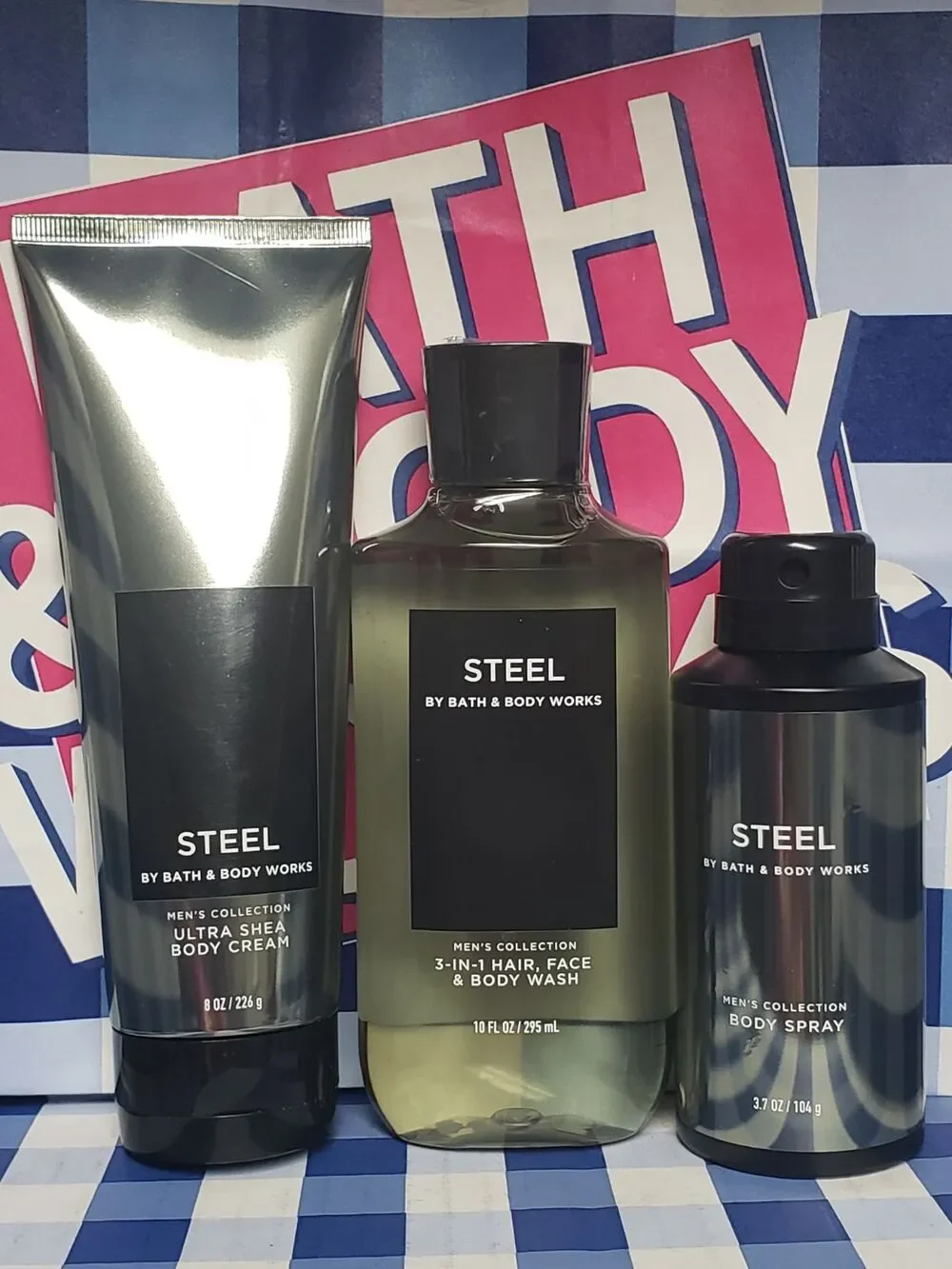 BBW Steel Mens Collection Body Care Bundle • 3 in 1 Body Wash • Cream • Spray